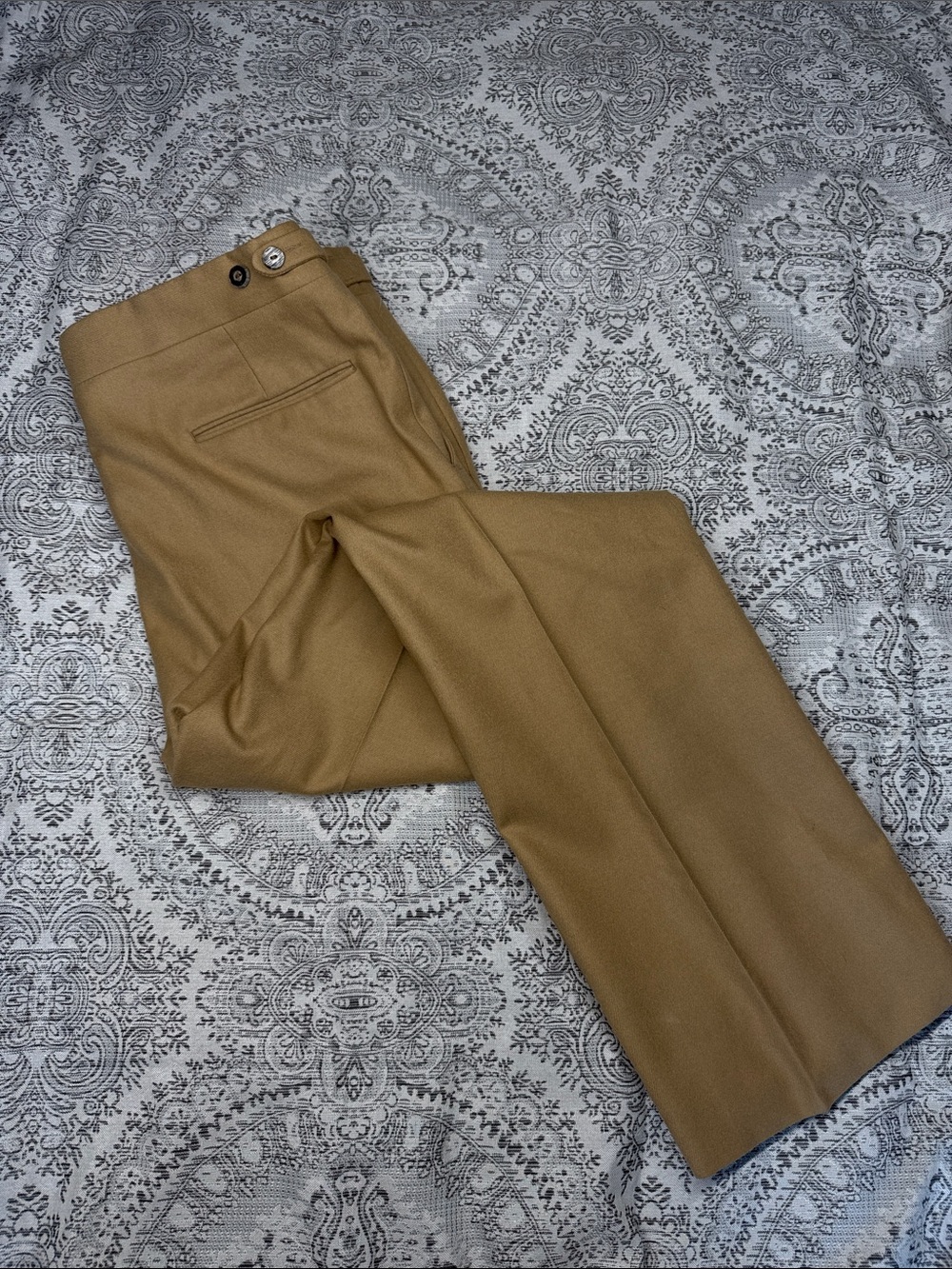 Swagger - Fitted 100% Pure Wool Men's Wide Leg Dress Pants in Camel - 38/31